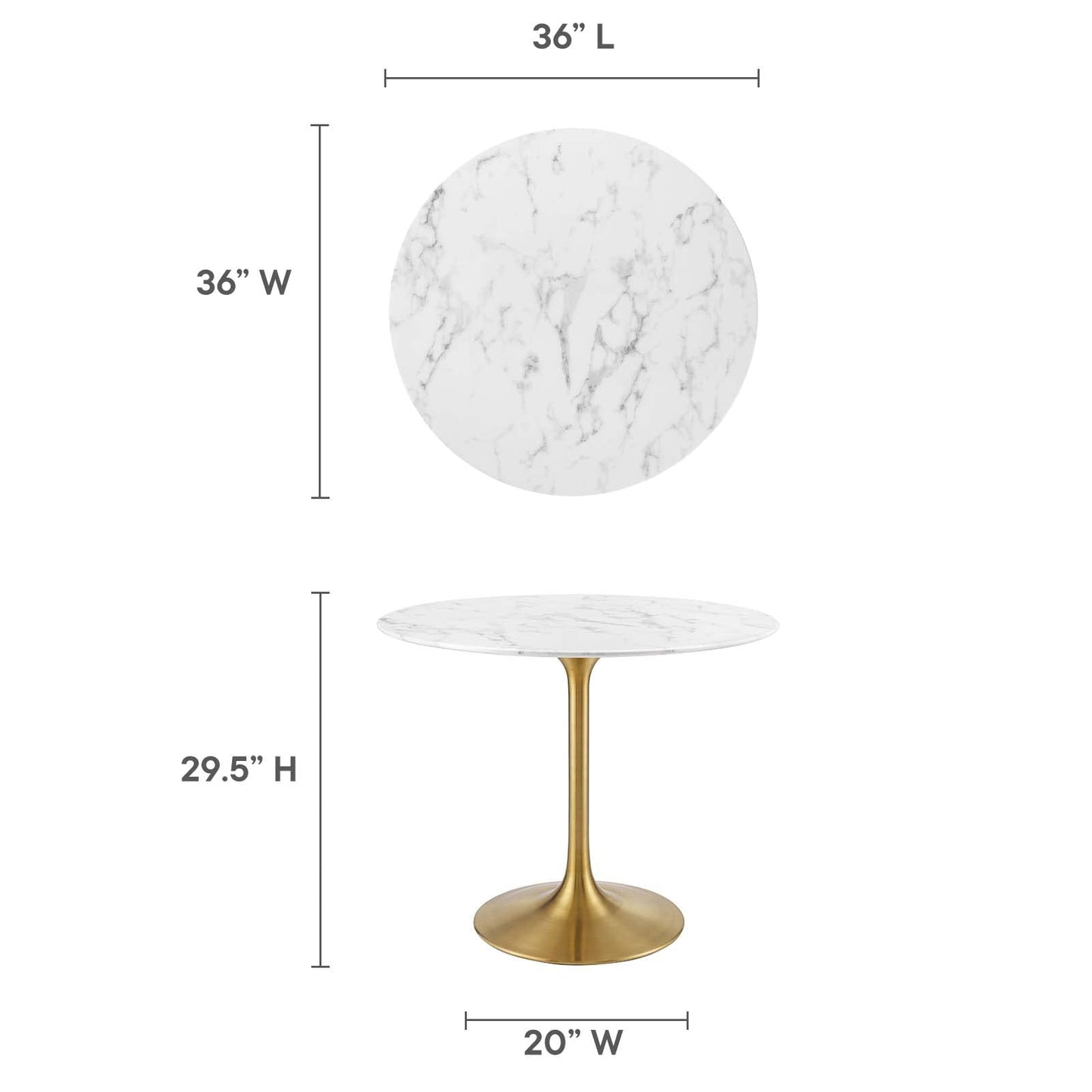 patio dining tables | CasaFoyer Lippa 36 Round Dining Table | Timeless Modern Design | Artificial Marble Top | Tapered Metal Base | Scratch & Chip Resistant | Gold White | casafoyer.myshopify.com