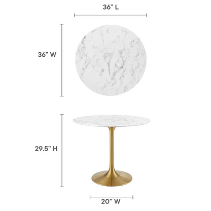 patio dining tables | CasaFoyer Lippa 36 Round Dining Table | Timeless Modern Design | Artificial Marble Top | Tapered Metal Base | Scratch & Chip Resistant | Gold White | casafoyer.myshopify.com