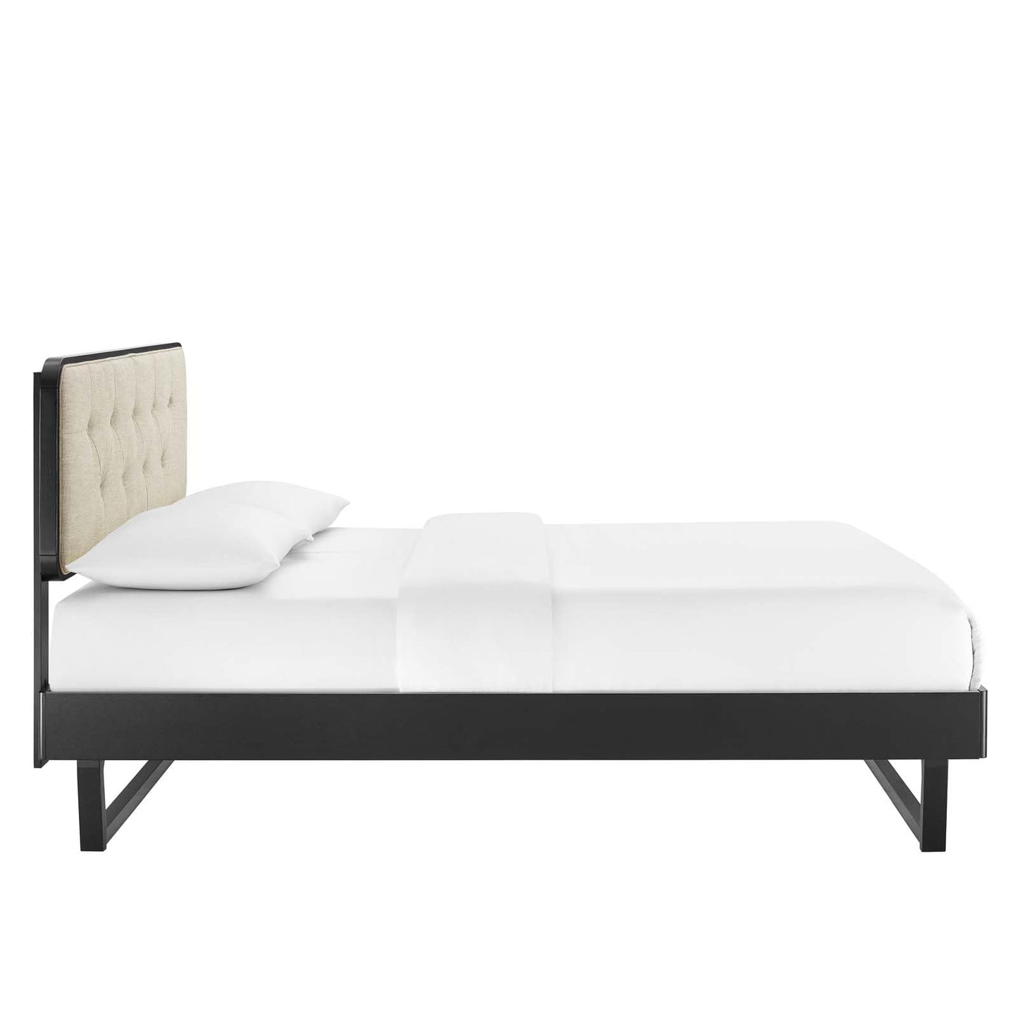 bed frames | CasaFoyer Bridgette Tufted Wood Full Platform Bed | Retro Mid-Century Style | Button Tufted Headboard | Wood Grain Frame | Sturdy Support System | No Box Spring Needed | casafoyer.myshopify.com