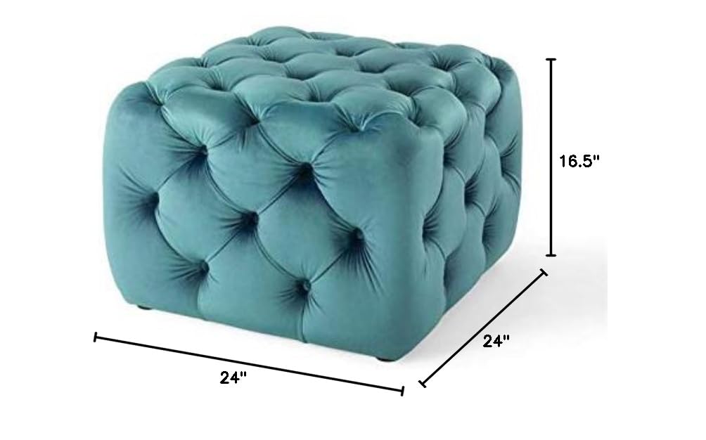 ottomans | CasaFoyer Amour Tufted Button Square Ottoman | Stain-Resistant Velvet | Luxurious Seating | Glamorous Design | Multi-Purpose Furniture | 500 lbs Capacity | casafoyer.myshopify.com