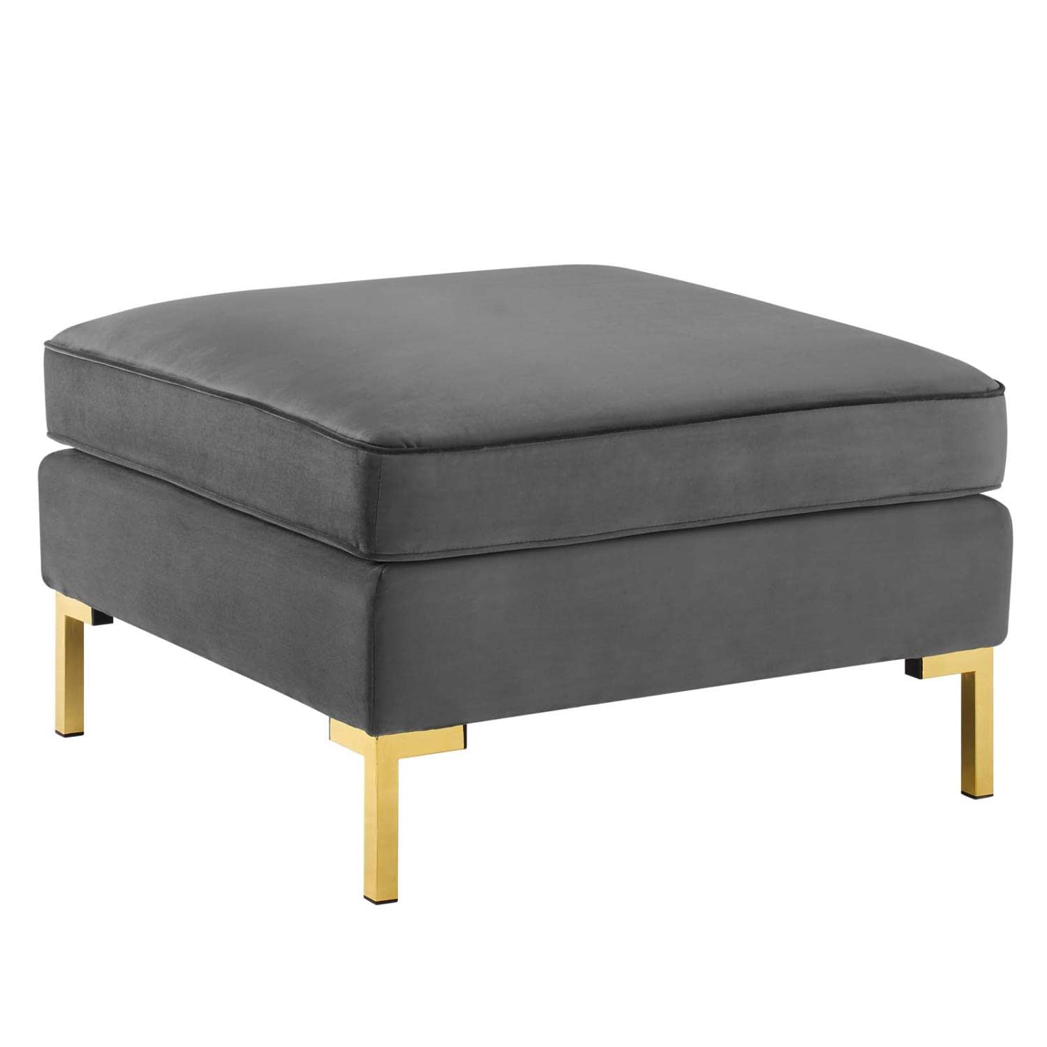 ottomans | CasaFoyer Ardent Performance Velvet Ottoman | Vintage Modern Glam Deco Style | French Piping | Stain-Resistant | Secure Fit | Gold Metal Legs | casafoyer.myshopify.com