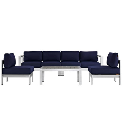 kitchen and dining room sets | CasaFoyer Shore Outdoor Patio Collection | Comfortable & Durable Aluminum Sectional Sofa Set | Silver Navy | casafoyer.myshopify.com