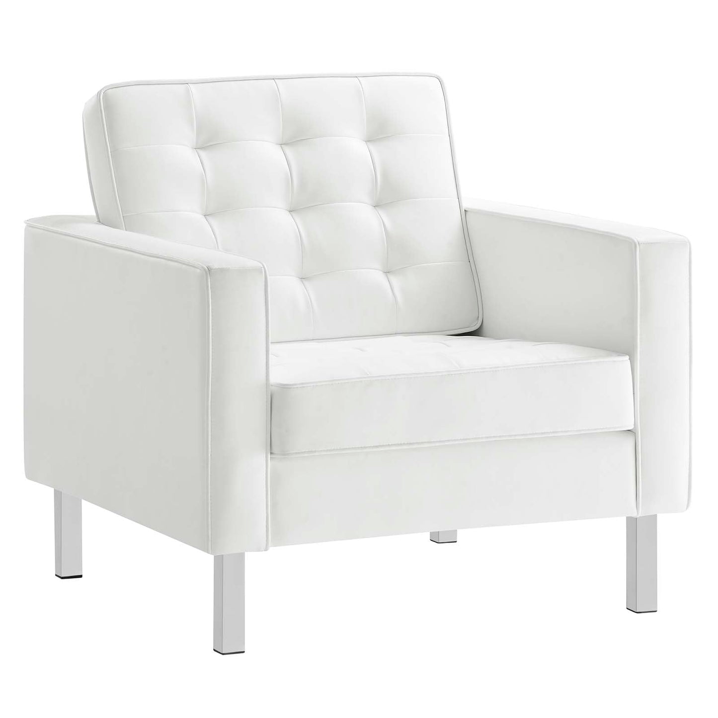 kitchen and dining room sets | CasaFoyer Loft Tufted Faux Leather Accent Armchair Set of 2 | Modern Design | Button Tufting | Stainless Steel Frame | Silver Legs | 300 lb Weight Capacity | casafoyer.myshopify.com