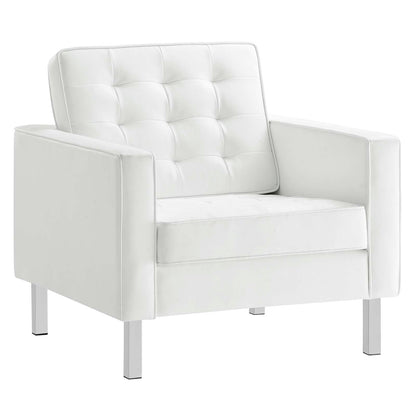 kitchen and dining room sets | CasaFoyer Loft Tufted Faux Leather Accent Armchair Set of 2 | Modern Design | Button Tufting | Stainless Steel Frame | Silver Legs | 300 lb Weight Capacity | casafoyer.myshopify.com