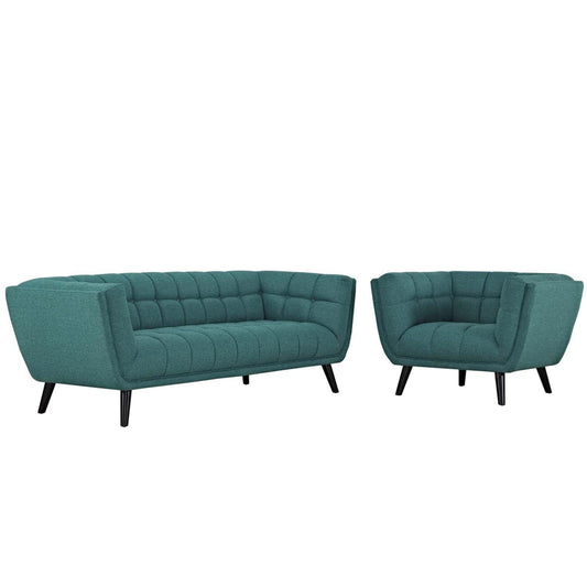 kitchen and dining room sets | CasaFoyer Bestow Collection | Exquisite Upholstered Sofa & Armchair Set - Teal | Premium Polyester Fabric | Dense Foam Padding | Elegant Button Tufting | Sturdy Black Finish Wood Legs | Versatile & Cozy | Includes Sofa & Armchair | casafoyer.myshopify.com
