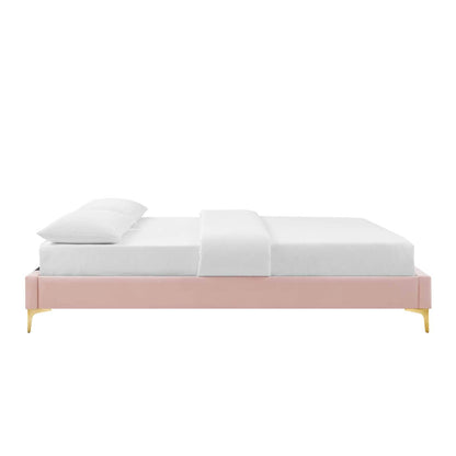 Bed | CasaFoyer Sutton Performance Velvet King Bed Frame | Stain-Resistant | Durable | No Box Spring Needed | Gold Metal Legs | Versatile | Compatible with Various Headboards | Pink | casafoyer.myshopify.com