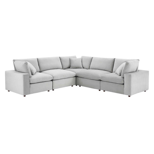 kitchen and dining room sets | CasaFoyer Commix Sectional Sofa Set | Solid Wood Frame | Stain-Resistant Velvet | Foam Padded Cushions | Ultimate Comfort | 5-Piece | Light Gray | casafoyer.myshopify.com