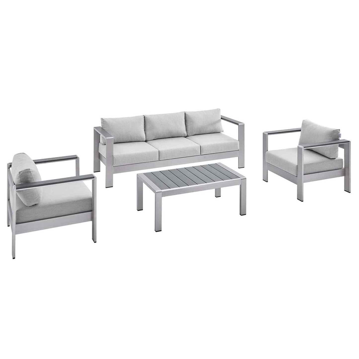 kitchen and dining room sets | CasaFoyer Shore Aluminum 4 Piece Outdoor Patio Furniture Set | Weather Resistant | Sunbrella Cushions | Sofa, Armchairs, Coffee Table | casafoyer.myshopify.com