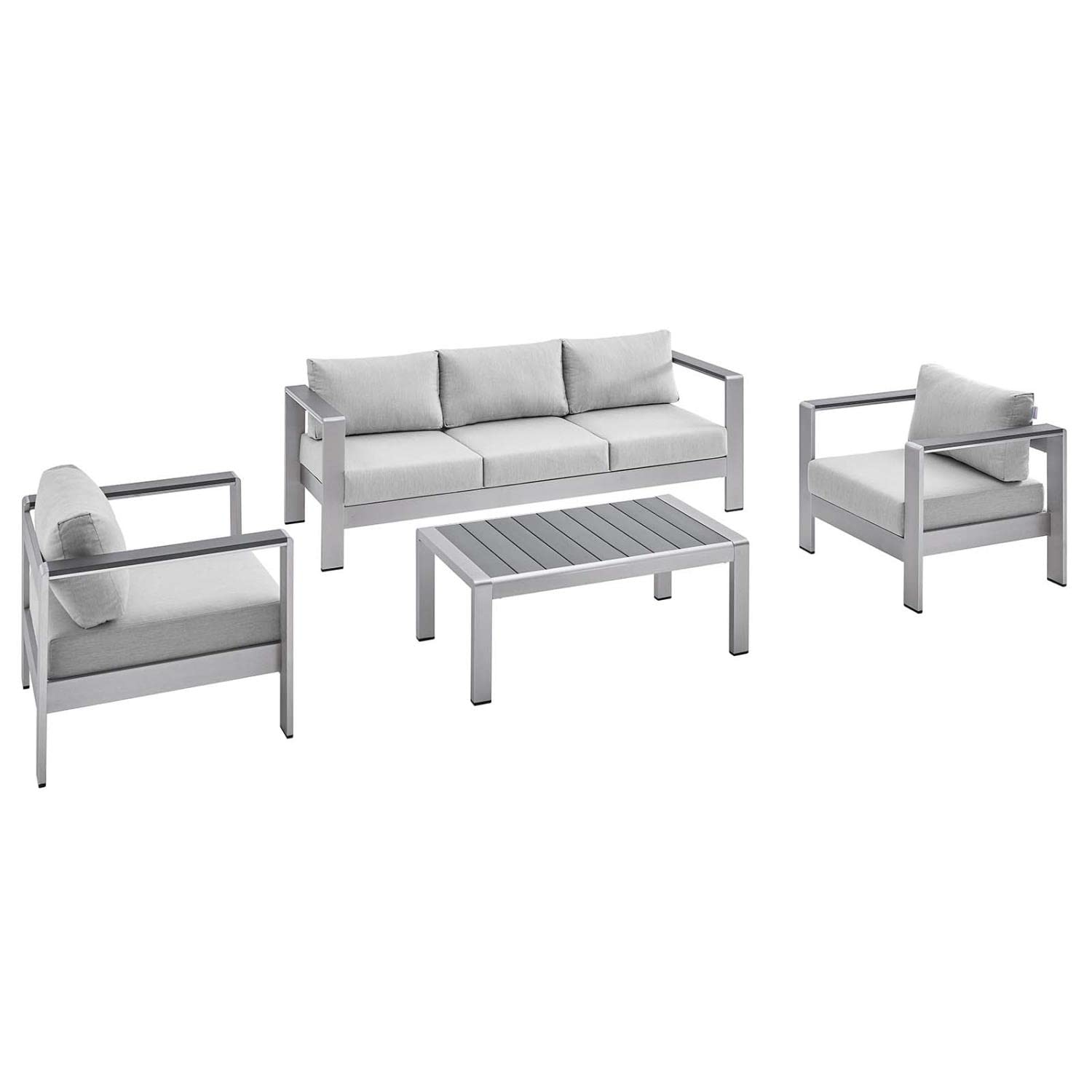 kitchen and dining room sets | CasaFoyer Shore Aluminum 4 Piece Outdoor Patio Furniture Set | Weather Resistant | Sunbrella Cushions | Sofa, Armchairs, Coffee Table | casafoyer.myshopify.com
