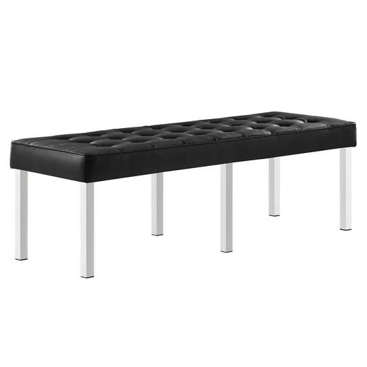 ottomans | CasaFoyer Loft Tufted Button Faux Leather Accent Entryway Bench | Contemporary Design | Stainless Steel Frame | Silver Legs | 300 lb Weight Capacity | casafoyer.myshopify.com