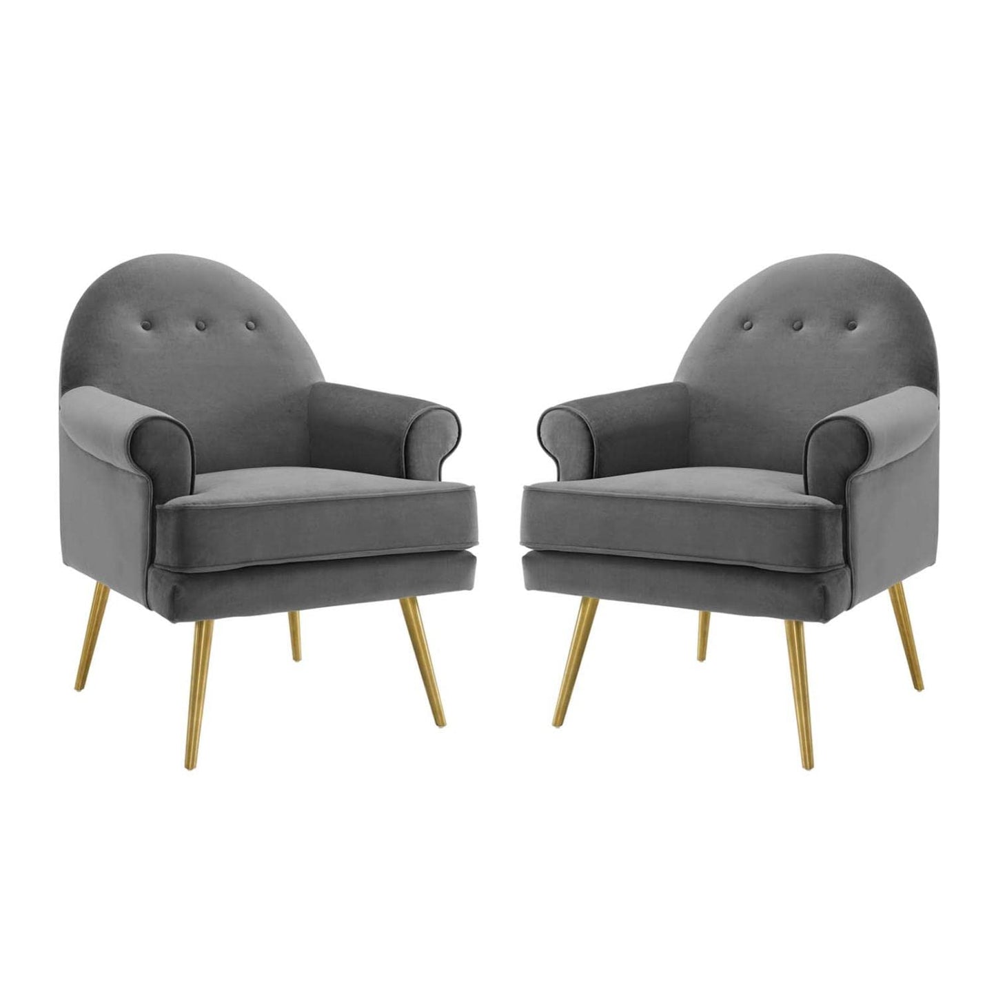 home office desk chairs | CasaFoyer Revive Accent Armchair Set of 2 | Vintage Glam Design | Performance Velvet Upholstery | Gold Stainless Steel Legs | Tufted Button Back | Mid-Century Modern Style | Gray | casafoyer.myshopify.com