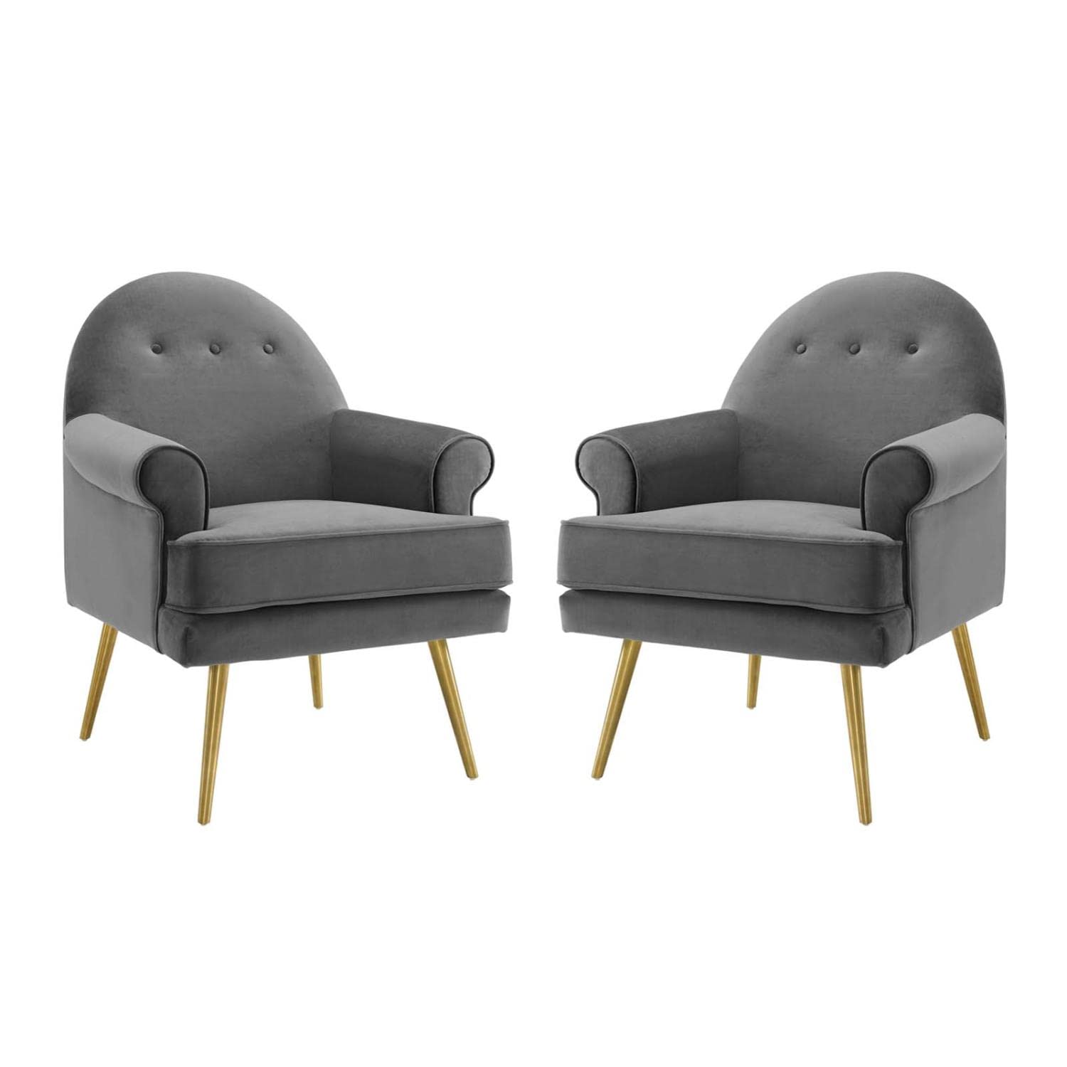 home office desk chairs | CasaFoyer Revive Accent Armchair Set of 2 | Vintage Glam Design | Performance Velvet Upholstery | Gold Stainless Steel Legs | Tufted Button Back | Mid-Century Modern Style | Gray | casafoyer.myshopify.com
