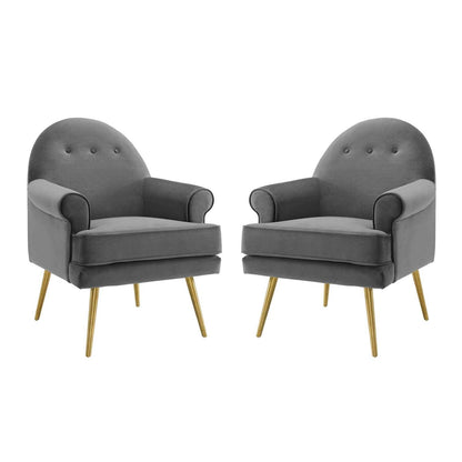 home office desk chairs | CasaFoyer Revive Accent Armchair Set of 2 | Vintage Glam Design | Performance Velvet Upholstery | Gold Stainless Steel Legs | Tufted Button Back | Mid-Century Modern Style | Gray | casafoyer.myshopify.com