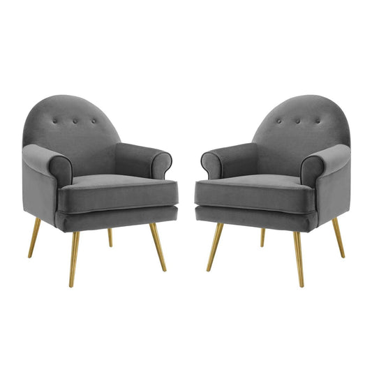 home office desk chairs | CasaFoyer Revive Accent Armchair Set of 2 | Vintage Glam Design | Performance Velvet Upholstery | Gold Stainless Steel Legs | Tufted Button Back | Mid-Century Modern Style | Gray | casafoyer.myshopify.com