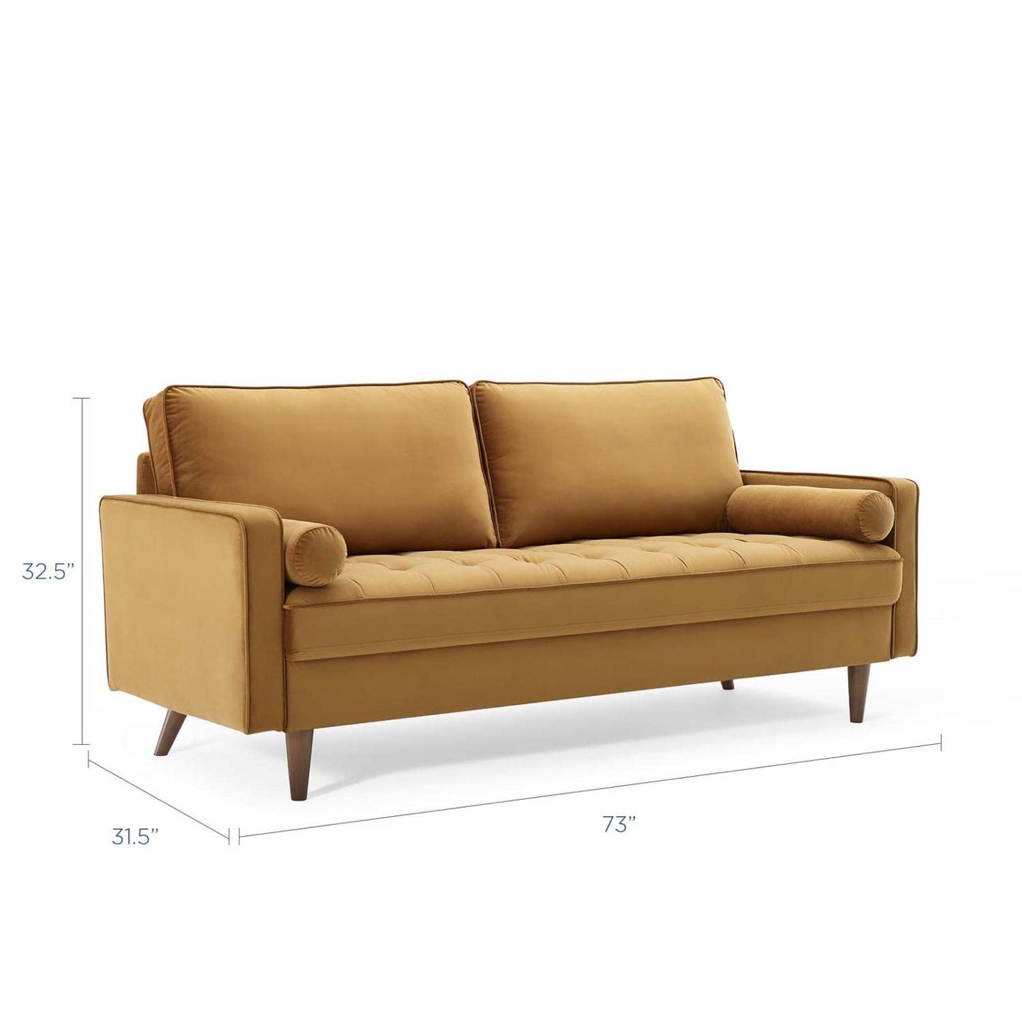 sofas | CasaFoyer Valour Performance Velvet Sofa | Timeless Elegance & Modern Convenience | Biscuit Tufting, Bolster Pillows | Stain-Resistant Upholstery, Dense Foam Padding | Walnut Legs | 881 lbs Capacity | casafoyer.myshopify.com