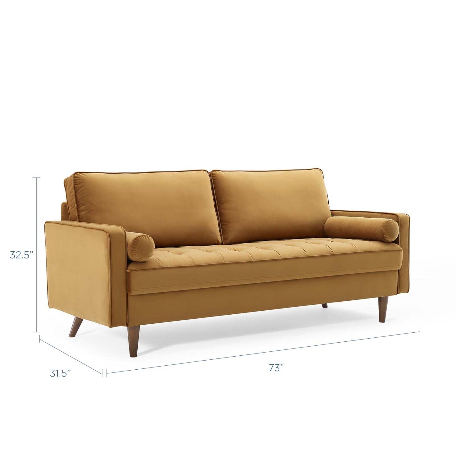 sofas | CasaFoyer Valour Performance Velvet Sofa | Timeless Elegance & Modern Convenience | Biscuit Tufting, Bolster Pillows | Stain-Resistant Upholstery, Dense Foam Padding | Walnut Legs | 881 lbs Capacity | casafoyer.myshopify.com