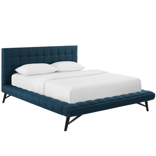 Bed | CasaFoyer Julia Queen Platform Bed | Mid-Century Elegance | Biscuit Tufted | Polyester Upholstery | Sturdy Frame | Wood Legs | Comfortable Foam Padding | No Box Spring Needed | Blue | casafoyer.myshopify.com