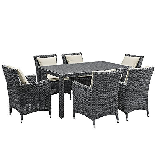 kitchen and dining room sets | CasaFoyer Summon Outdoor Patio Dining Table Set | Two-Tone Rattan Weave | Sunbrella Cushions | UV Protection | Aluminum Frame | 7 Piece | casafoyer.myshopify.com