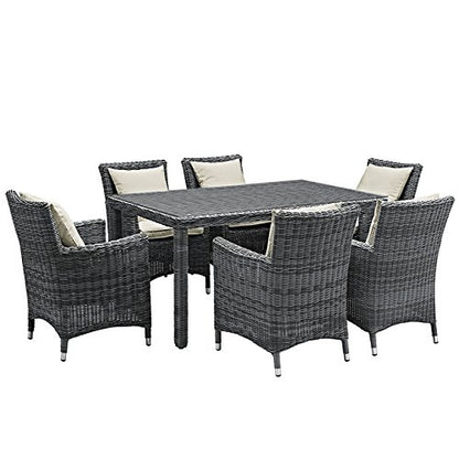 kitchen and dining room sets | CasaFoyer Summon Outdoor Patio Dining Table Set | Two-Tone Rattan Weave | Sunbrella Cushions | UV Protection | Aluminum Frame | 7 Piece | casafoyer.myshopify.com