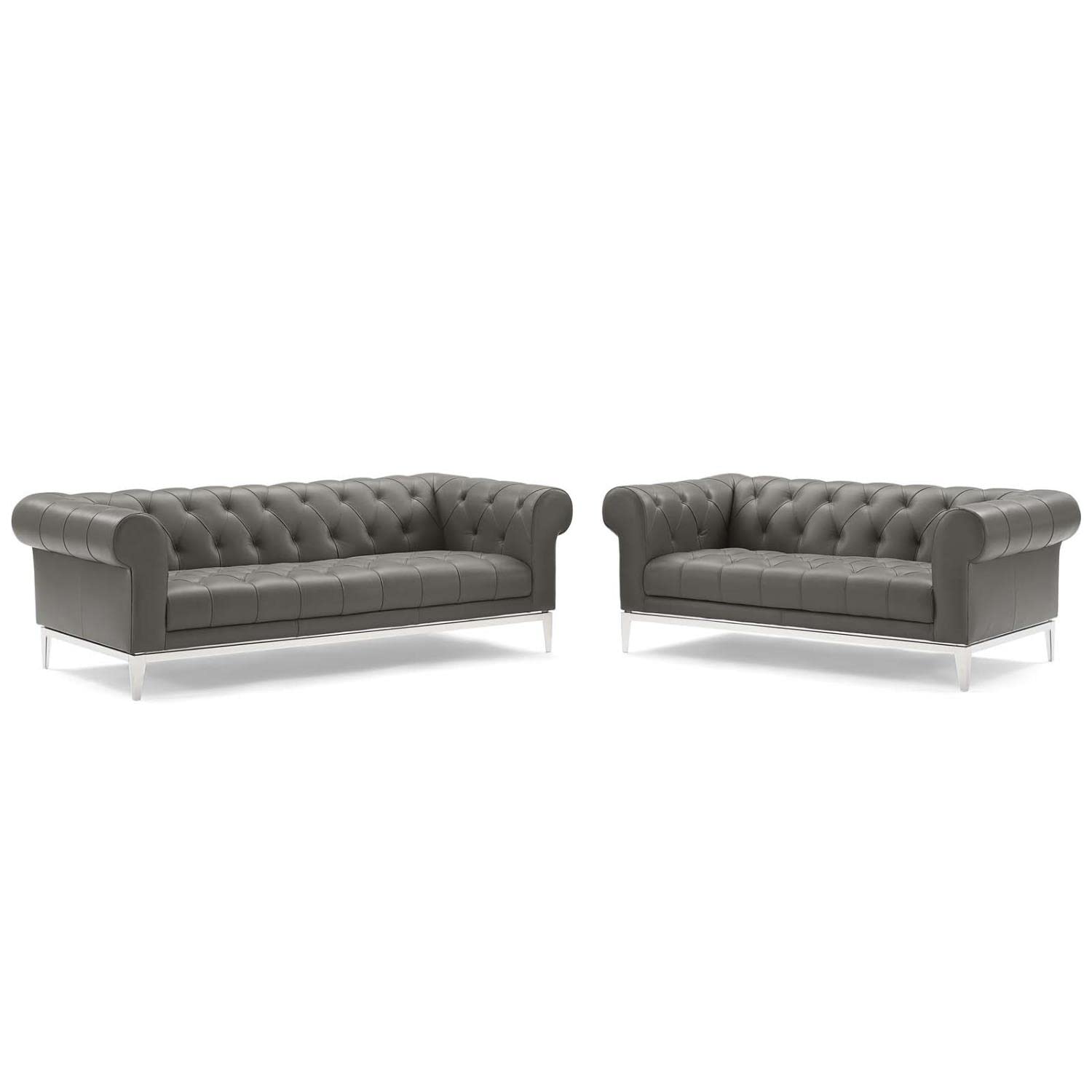 kitchen and dining room sets | CasaFoyer Idyll Leather Chesterfield Sofa & Loveseat Set | Spacious & Comfortable | Supple Leather Upholstery | Tufted Button Accents | Gray | Includes Sofa & Loveseat | casafoyer.myshopify.com