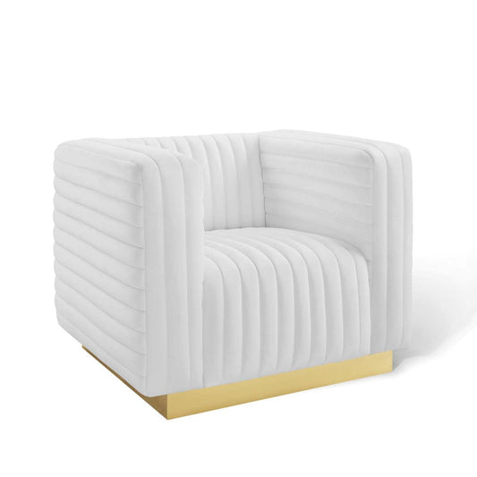 home office desk chairs | CasaFoyer Charisma Channel Tufted Performance Velvet Lounge Armchair | Glamorous Deco Design | Stain-Resistant Fabric | Foam Padding | Gold Stainless Steel Base | Fully Assembled | casafoyer.myshopify.com