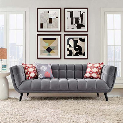 sofas | CasaFoyer Bestow Performance Velvet Sofa | Luxurious Stain-Resistant Button Tufted | Mid-Century Modern Farmhouse Style | Gray | casafoyer.myshopify.com