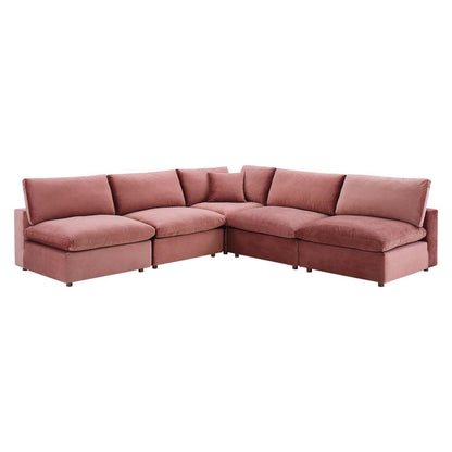 kitchen and dining room sets | CasaFoyer Commix Sectional Sofa | Luxury Velvet Upholstery | Foam Padded | Duck Down Cushions | 4 Armless Chairs + 1 Corner Chair | Dusty Rose | casafoyer.myshopify.com