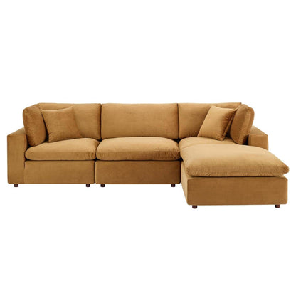 sofas | CasaFoyer Commix | Luxurious Sectional Sofa | Stain-Resistant Velvet | Solid Wood Construction | Plush Comfort | 4-Piece Set (Cognac) | casafoyer.myshopify.com
