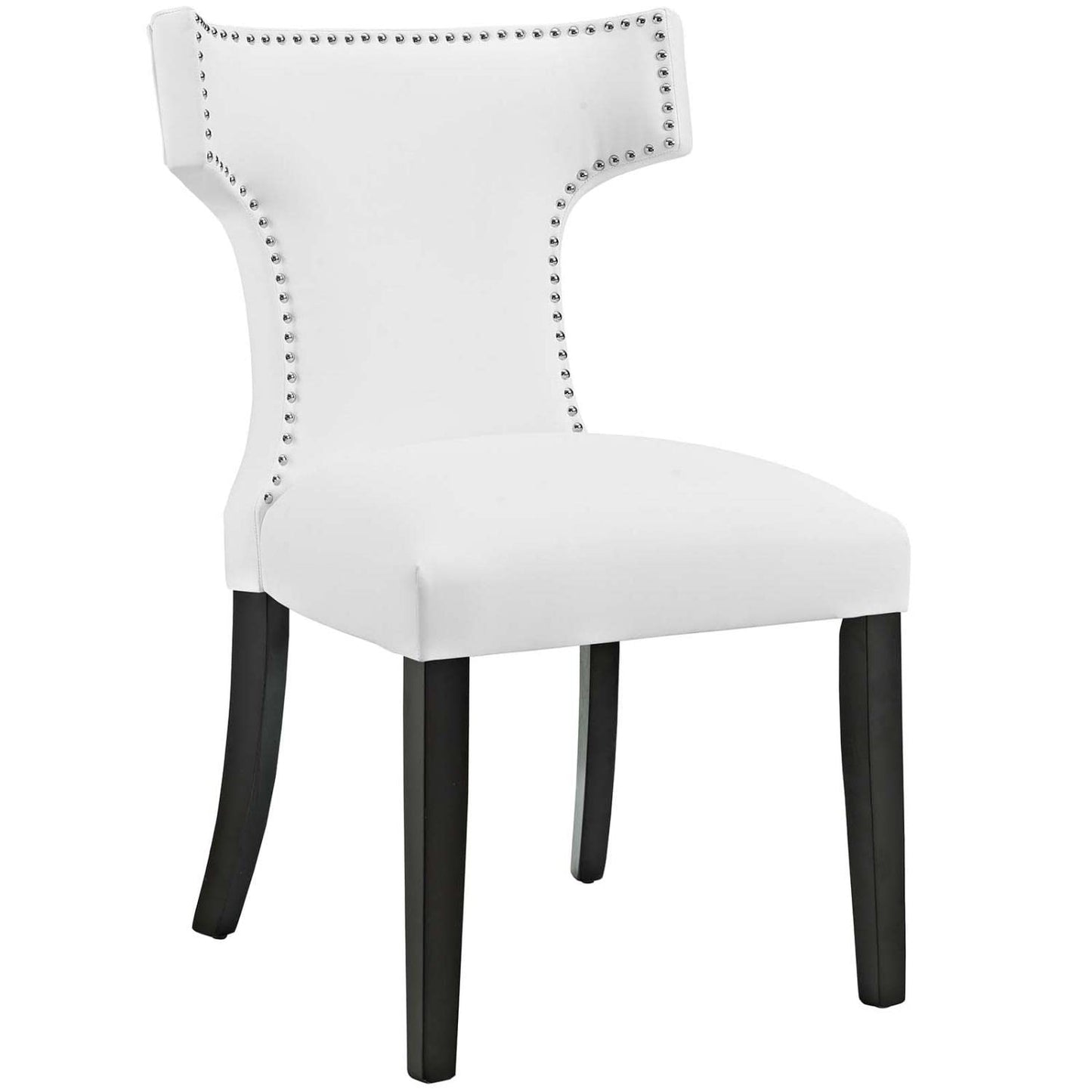 home office desk chairs | CasaFoyer Curve Dining Side Chair | Elegant Vinyl Upholstered Chair with Nailhead Trim | Dense Foam Padding | Non-Marking Foot Caps | White | casafoyer.myshopify.com