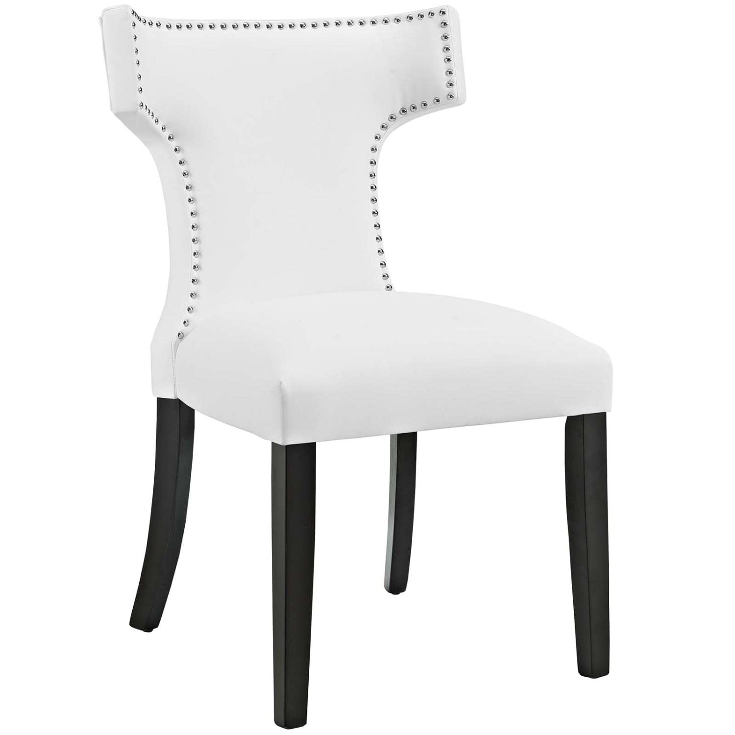 home office desk chairs | CasaFoyer Curve Dining Side Chair | Elegant Vinyl Upholstered Chair with Nailhead Trim | Dense Foam Padding | Non-Marking Foot Caps | White | casafoyer.myshopify.com