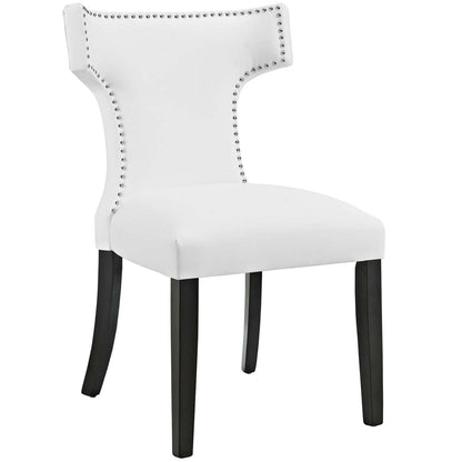 home office desk chairs | CasaFoyer Curve Dining Side Chair | Elegant Vinyl Upholstered Chair with Nailhead Trim | Dense Foam Padding | Non-Marking Foot Caps | White | casafoyer.myshopify.com
