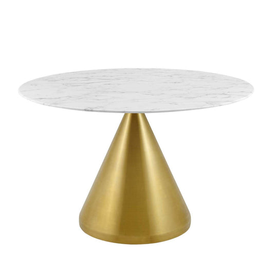 patio dining tables | CasaFoyer Tupelo 47 Dining Table | Modern Style | Mid-Century Charm | Polished Gold Metal Base | Artificial Marble Top | Easy Maintenance | Non-Marking Ring | casafoyer.myshopify.com