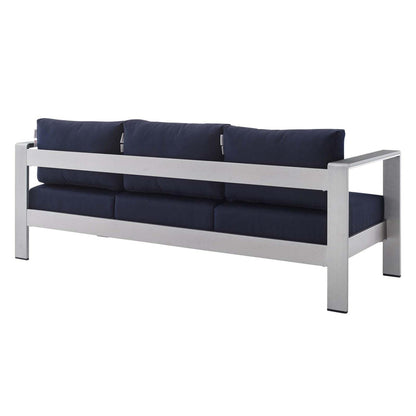 sofas | CasaFoyer Shore Outdoor Aluminum Sofa | Weather-Resistant Sunbrella Fabric | Sturdy Anodized Frame | Perfect for Outdoor Relaxation | Silver Navy | casafoyer.myshopify.com
