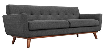 sofas | Engage Sofa | Relaxing & Spacious | Elegant Design | Cherry Wood Legs | Gray Upholstered Fabric | Perfect Addition to Any Room | casafoyer.myshopify.com