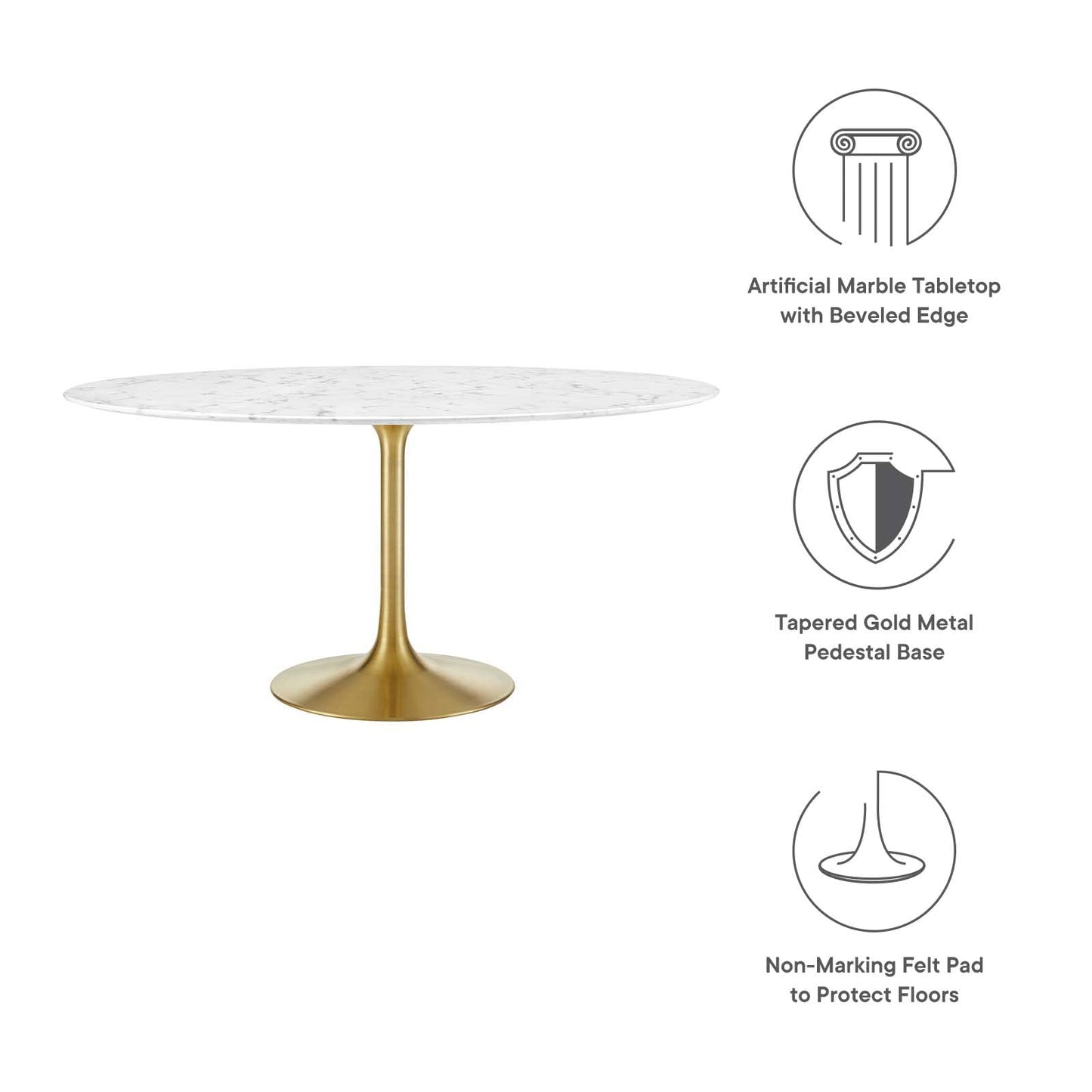patio dining tables | CasaFoyer Lippa 60 Round Dining Table | Iconic Modern Design | Artificial Marble Top | Scratch Resistant Finish | Gold White | casafoyer.myshopify.com