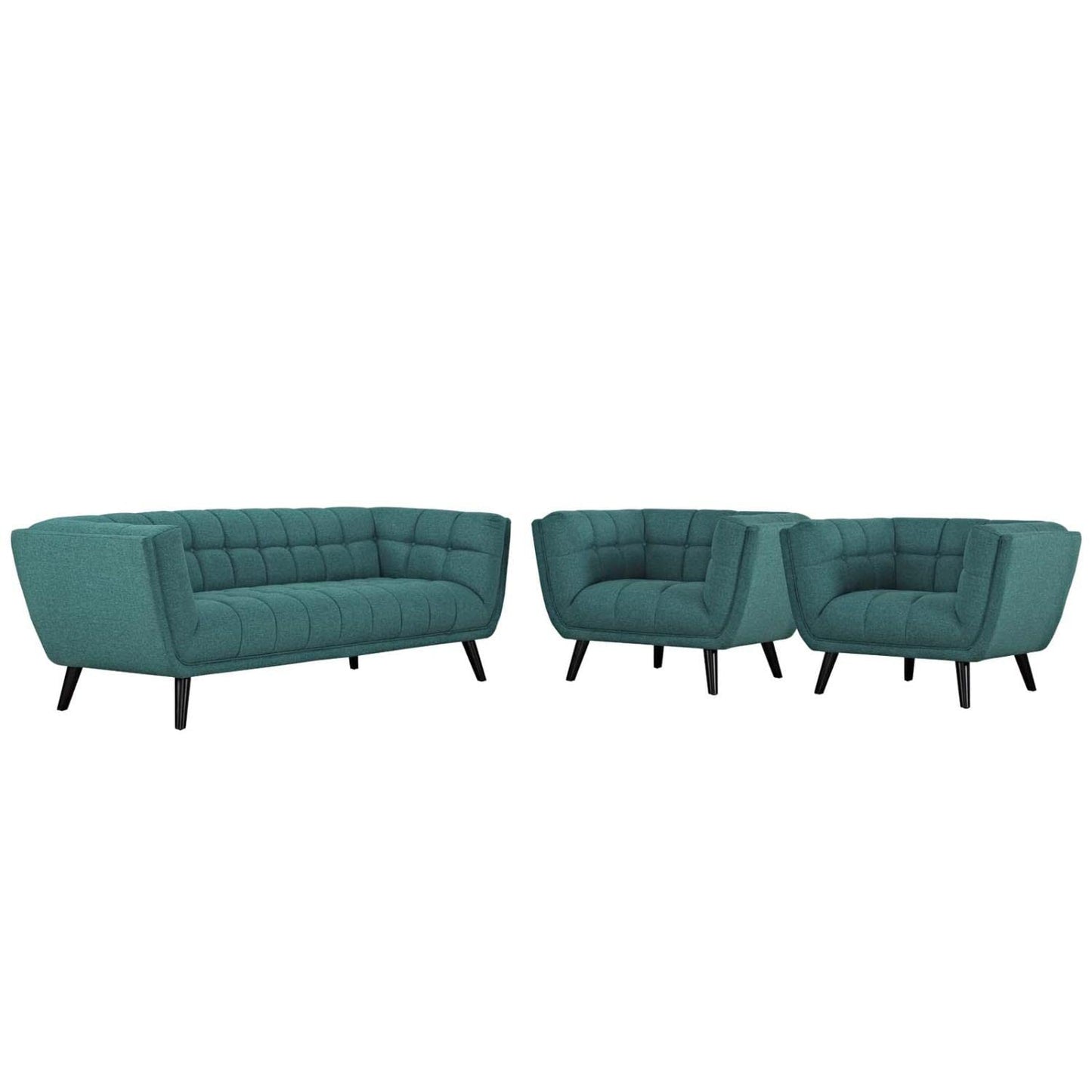 kitchen and dining room sets | CasaFoyer Bestow Collection | Wide Silhouette Sofa & Armchair Set | Teal Upholstery | Button Tufting | Foam Padding | Black Wood Legs | Mid-Century & Contemporary Decors | casafoyer.myshopify.com