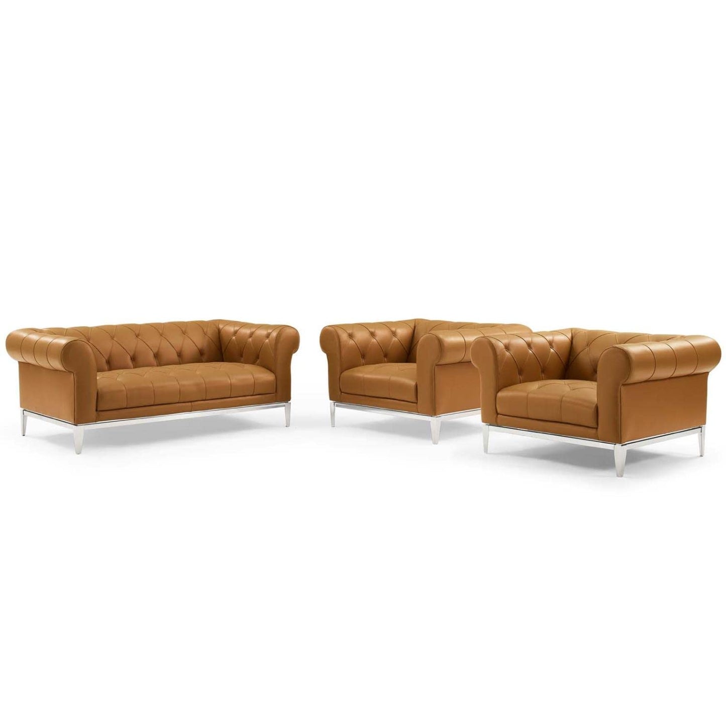 kitchen and dining room sets | CasaFoyer Idyll Leather Chesterfield Loveseat | 2 Armchair Set - Luxurious & Comfortable | Tan Leather Upholstery | Rolled Arms | Tufted Button Accents | Sturdy Stainless Steel Frame | Weight Capacity: Loveseat - 600 lbs, Armchair - 300 lbs | casafoyer.myshopify.com