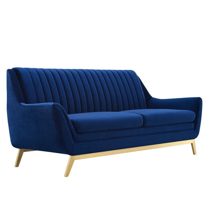 sofas | CasaFoyer Winsome Channel Tufted Performance Velvet Sofa | Vintage Charm with Modern Twist | Stain-Resistant | Comfortable & Durable | Gold Metal Detail | Flared Silhouette | Navy | casafoyer.myshopify.com