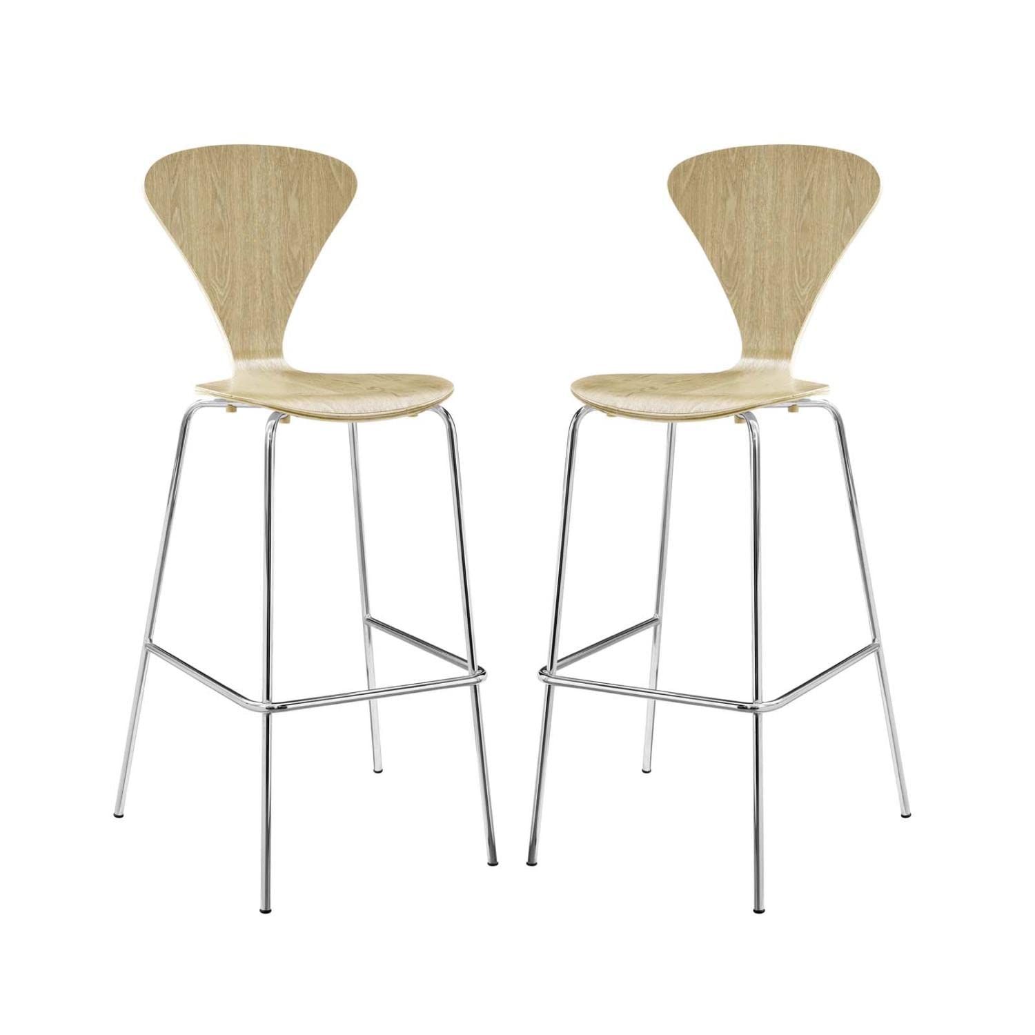 barstools | CasaFoyer Passage Bar Stool Set of 2 | Sleek Mid-Century Style | Lacquered Plywood | Chrome Base | Non-Marking Foot Caps | V-Shaped Backrest | Waterfall Seat | casafoyer.myshopify.com
