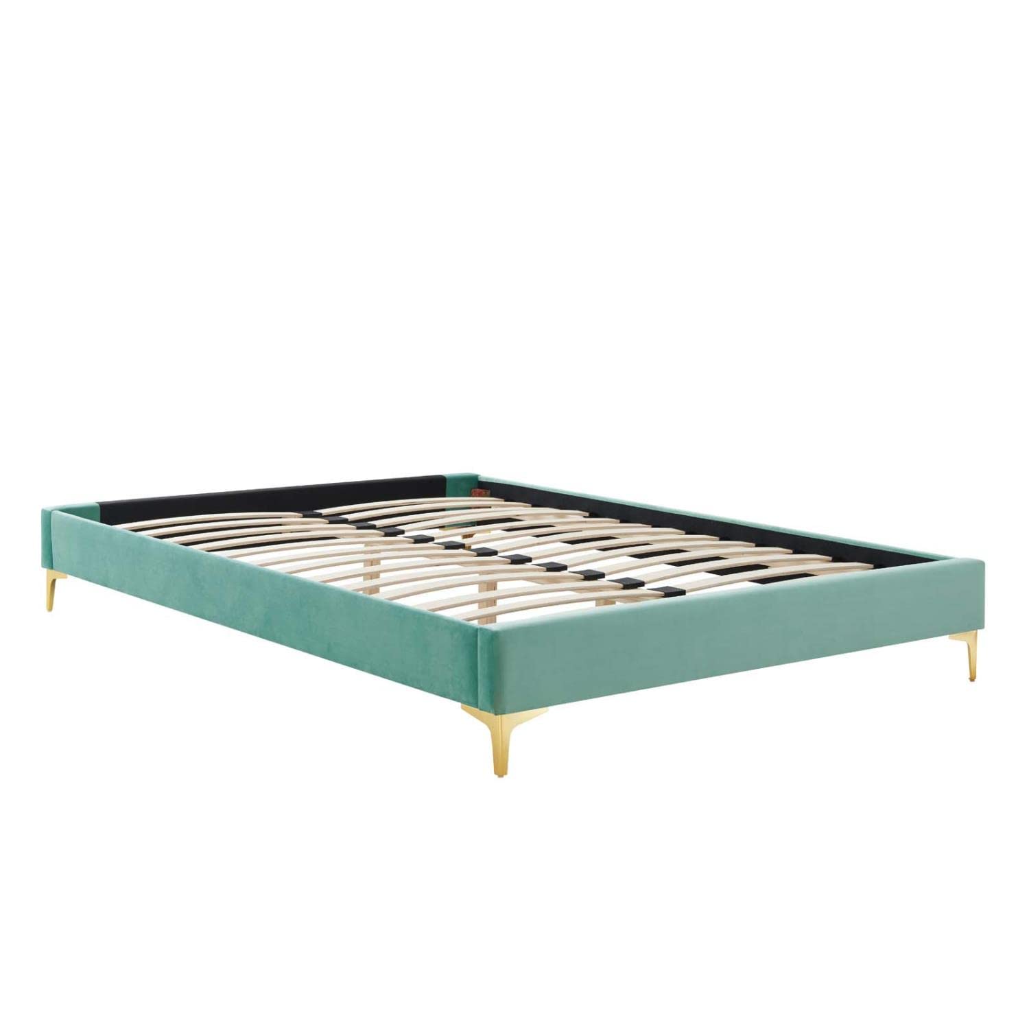 Bed | CasaFoyer Sutton Performance Velvet King Bed Frame | Stain-Resistant | Durable | Supports Memory Foam, Innerspring, Latex, and Hybrid Mattresses | No Box Spring Needed | Gold Metal Legs | 800 lbs Weight Capacity | casafoyer.myshopify.com