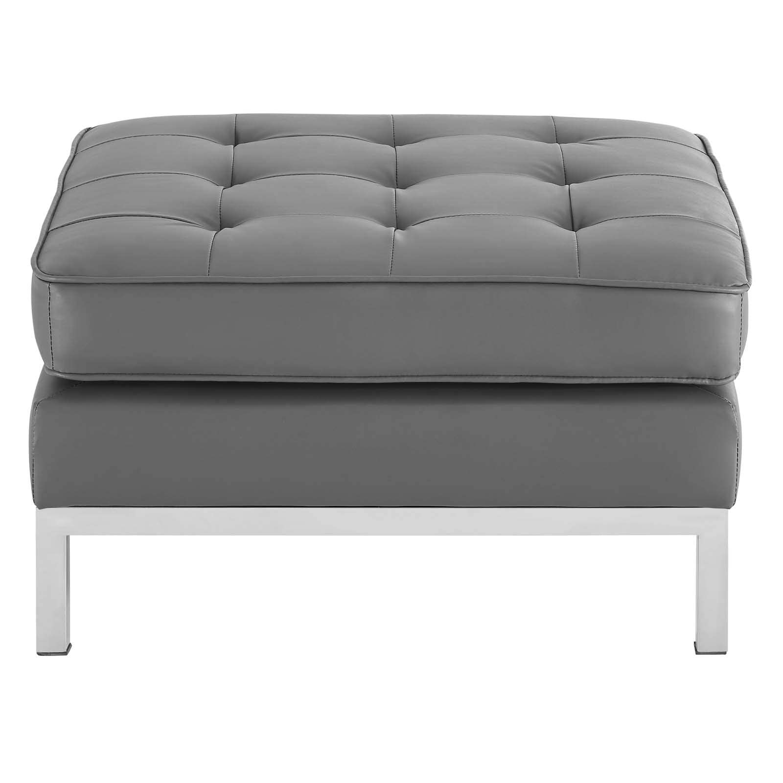 home office desk chairs | CasaFoyer Loft Tufted Button Faux Leather Ottoman | Timeless Design | Luxurious Upholstery | Stainless Steel Frame | Silver Legs | 300 lb Weight Capacity | casafoyer.myshopify.com