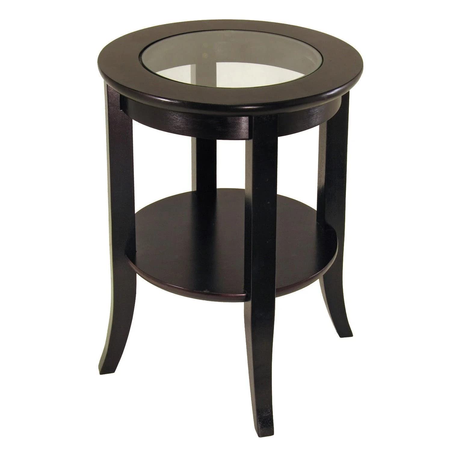 TABLE | Ergode Elegant Genoa Round End Table | Glass Inset | Shelf | 18.4W x 18.4D x 22.5H | Enhance Living Room Decor | casafoyer.myshopify.com