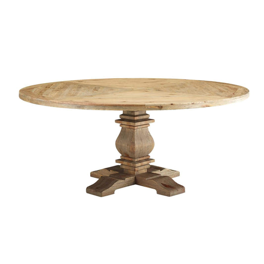 patio dining tables | CasaFoyer Column Dining Table | Exquisite Design | Solid Pine Wood | 71 Round Table Top | Seats up to Ten | Perfect for Modern Farmhouse, Rustic, Industrial, or Ranch Style Homes | casafoyer.myshopify.com