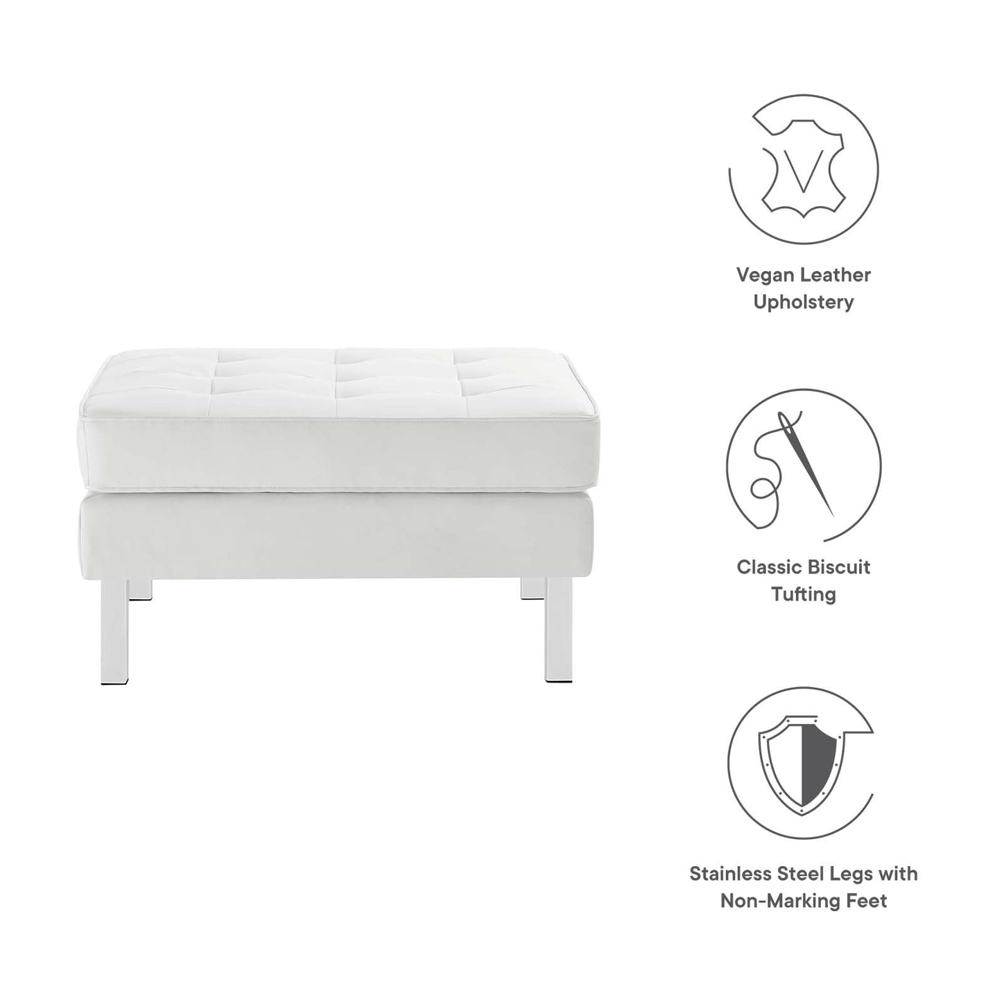 home office desk chairs | CasaFoyer Loft Tufted Button Faux Leather Ottoman | Luxurious Upholstery | Sleek Design | Stainless Steel Frame | Non-Marking Foot Caps | Supports up to 300 lbs | casafoyer.myshopify.com