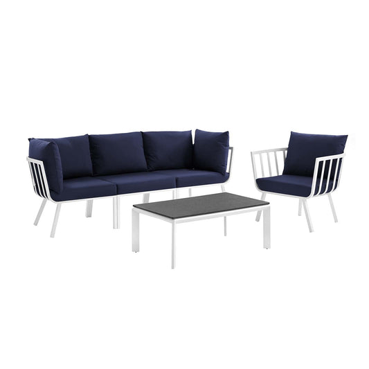 kitchen and dining room sets | CasaFoyer Riverside Outdoor Patio Aluminum Sofa Set | Coastal Design | UV-Resistant Cushions | Sturdy Frame | Scratch-Resistant Table | 5 Piece Set | casafoyer.myshopify.com