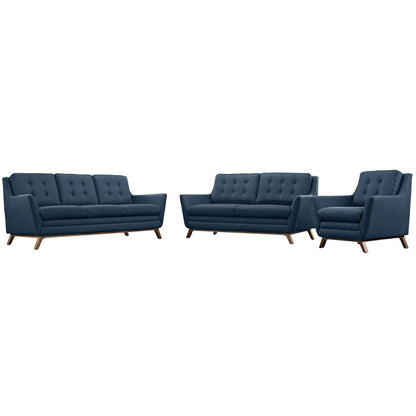 sofas | CasaFoyer Beguile Collection | Mid-Century Elegance | Fabric Upholstery | Walnut Base | Armchair, Loveseat, Sofa. Elevate your living area with this exquisite set. | casafoyer.myshopify.com