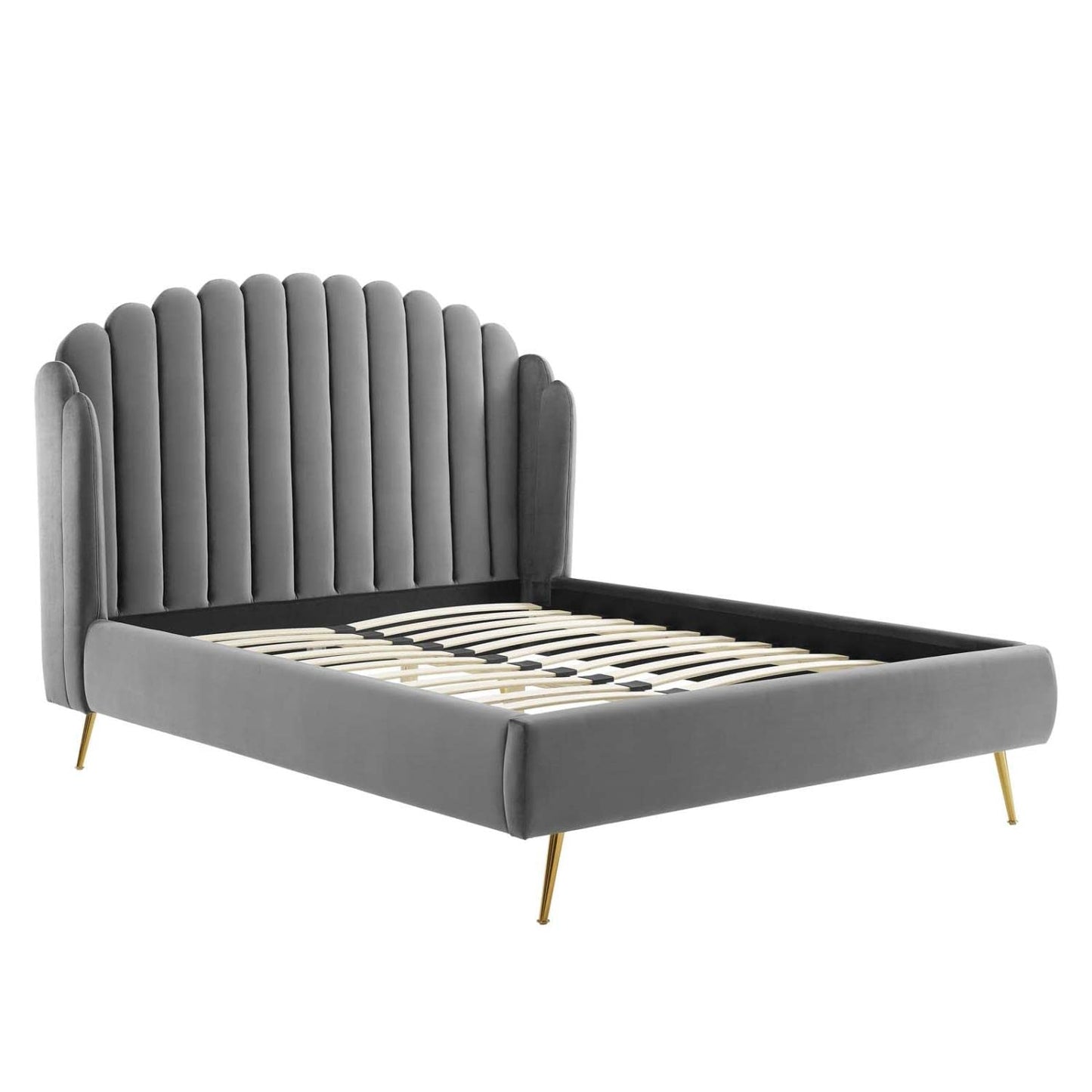 adjustable bed bases | CasaFoyer Lana Performance Velvet Queen Platform Bed | Wingback Tufted Design | Stain-Resistant Velvet | Gold Metal Legs | Wood Slat Support | casafoyer.myshopify.com