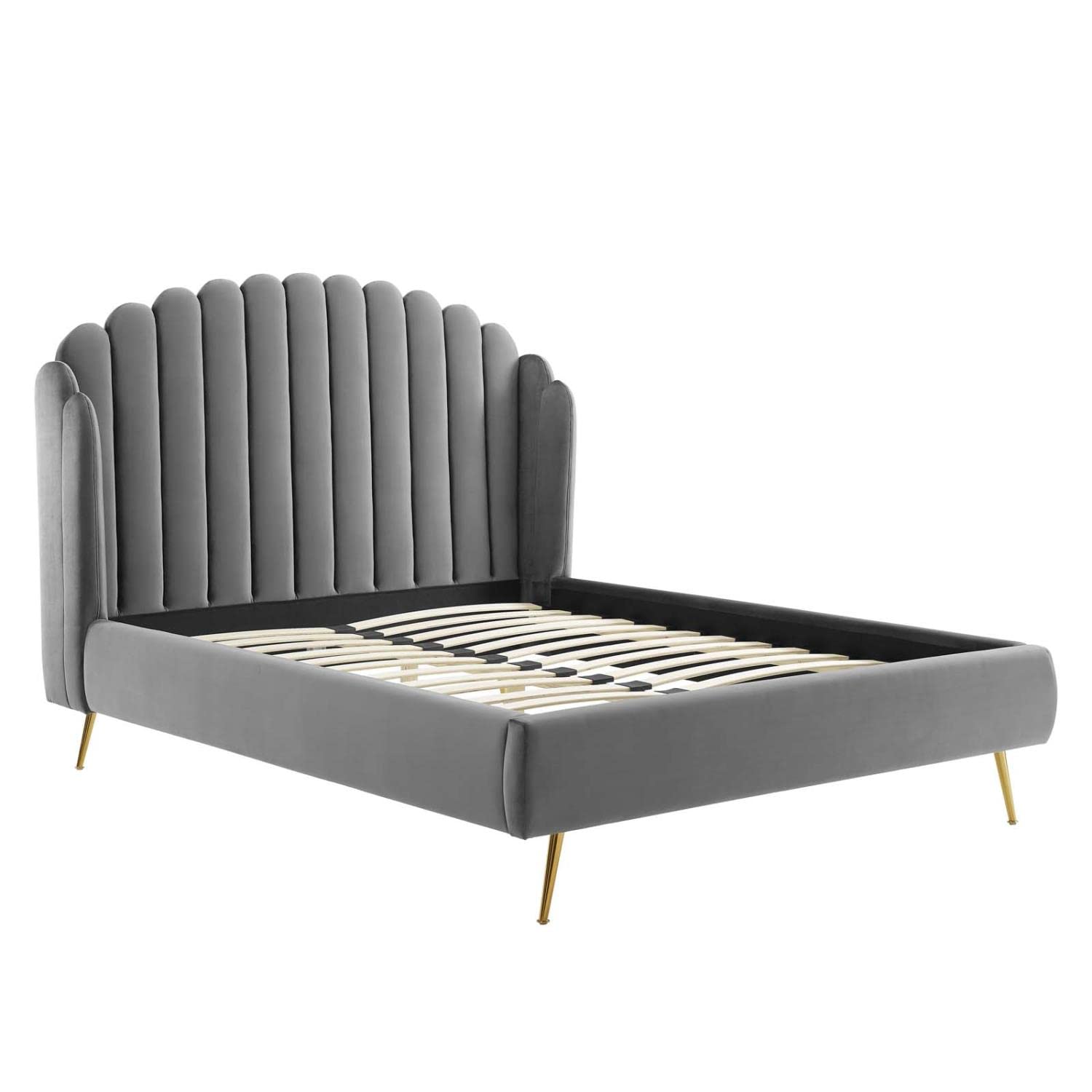 adjustable bed bases | CasaFoyer Lana Performance Velvet Queen Platform Bed | Wingback Tufted Design | Stain-Resistant Velvet | Gold Metal Legs | Wood Slat Support | casafoyer.myshopify.com
