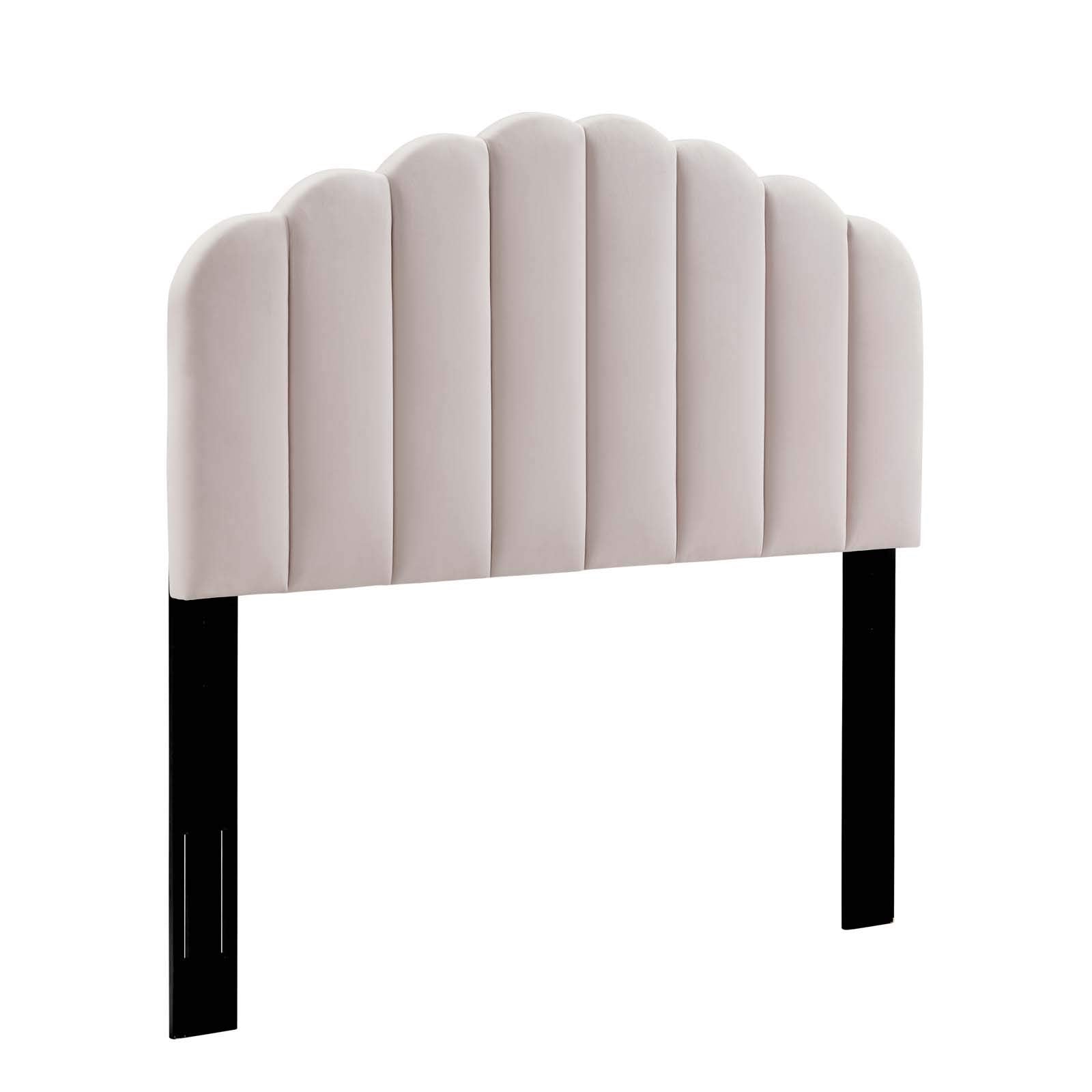 headboards | CasaFoyer Veronique Channel Tufted Scalloped Performance Velvet Upholstered Full/Queen Headboard | Luxurious Vintage Glamour | Stain-Resistant | Adjustable Height | Pink | casafoyer.myshopify.com