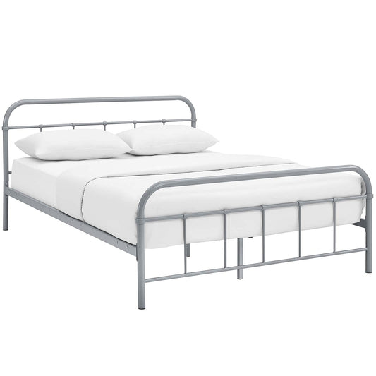 Bed | CasaFoyer Maisie Platform Bed | Vintage Farmhouse Style | 1323 lbs. Capacity | Rustic Steel Piping | Reinforced Construction | Supports Multiple Mattress Types | Queen, Gray | casafoyer.myshopify.com